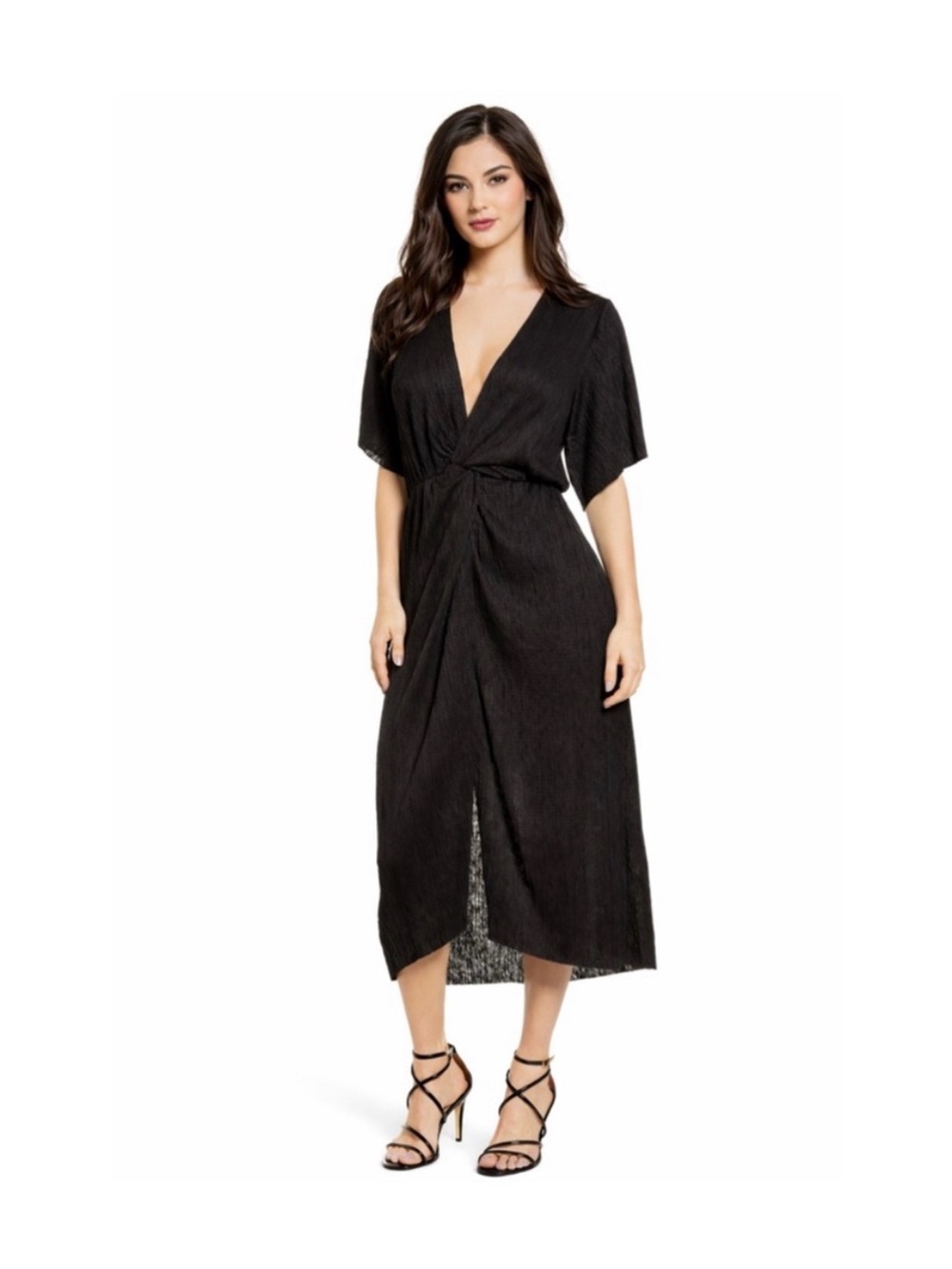 All in Favor Black Midi front twist Dress